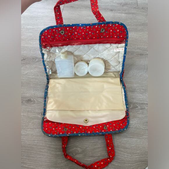 Retro- 60s 70s- red blue florall cosmetic travel case with bottles- Hong Kong - Picture 1 of 7